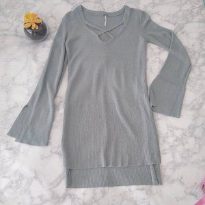 Free People slate grey V neck sweater tunic size X